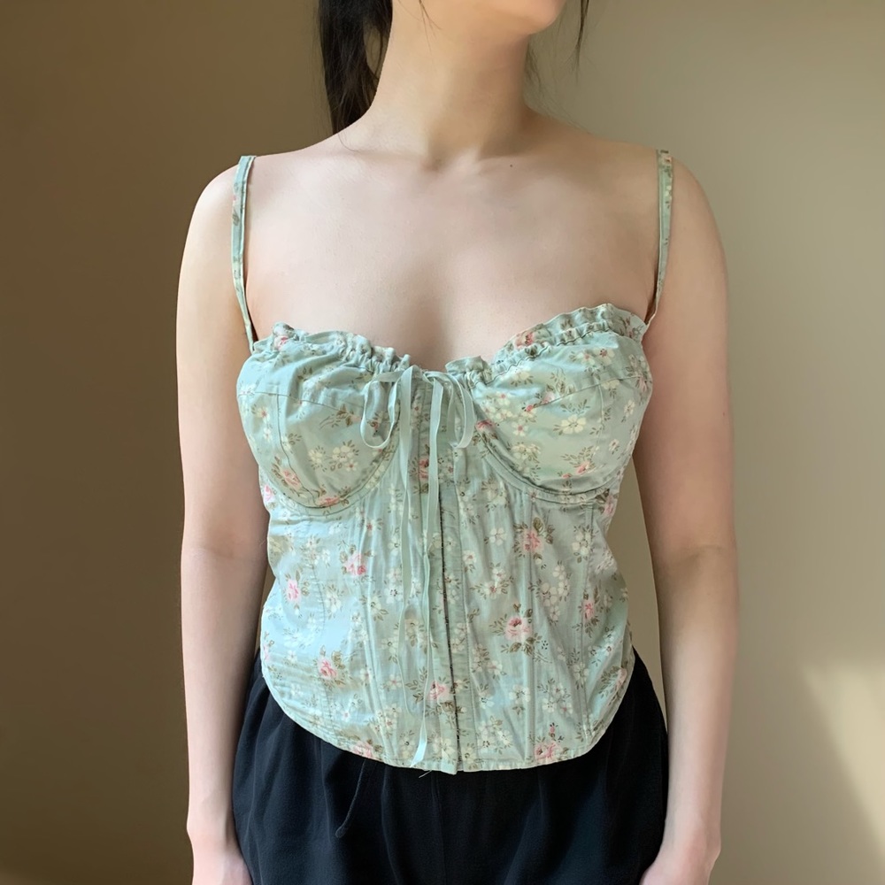 Victoria's Secret ultra rare vintage pastel green floral bustier size XL